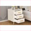 Table de chevet rembourrée beige à 3 tiroirs avec plateau en marbre et détails métalliques