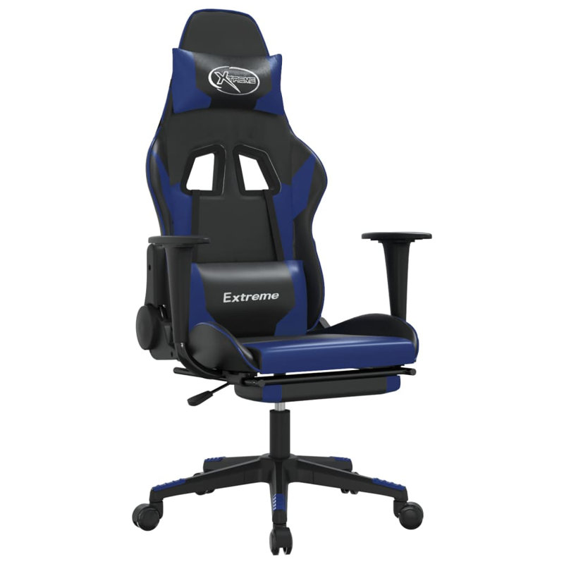 Massage Gaming Chair with Footrest Faux Leather, Black/Blue