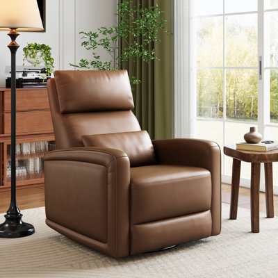 Fauteuil inclinable manuel avec pivotement à 360 °, revêtement en cuir synthétique, fauteuil contemporain avec inclinaison à levier dissimulée, dossier et repose-pieds réglables pour le salon, sièges pour adultes, brun