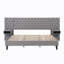 Grand lit plateforme avec tête de lit, lit plateforme tapissier moderne en velours avec 2 tables de chevet, capitonné à motif de losanges, beige-1836202926