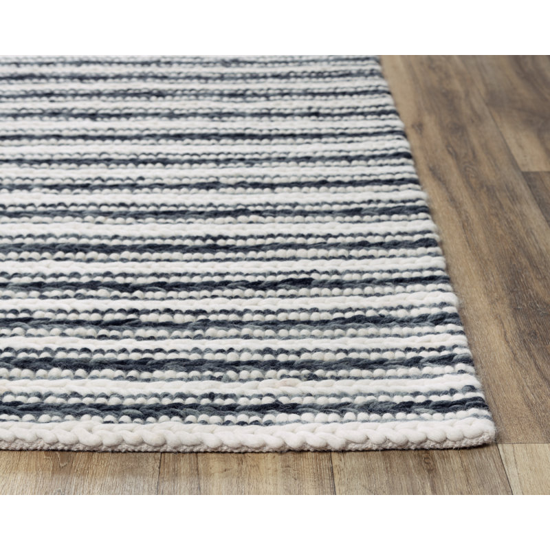 Tapis rayé noir en laine tissé à la main Stainbrook, 8 pi 9 po x 11 pi 9 po