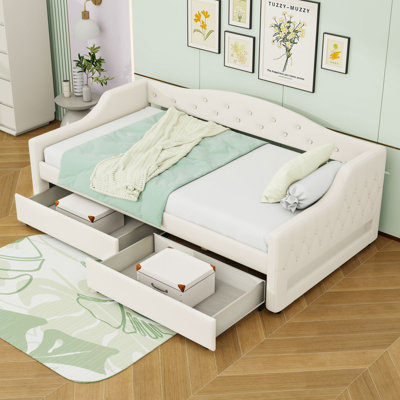 Twin XL Upholstered Daybed with 2 Drawers and LED Belt by Ivy Bronx