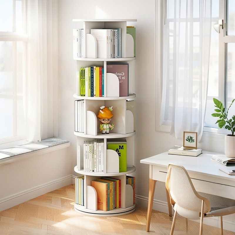 5 Tier Rotating Bookshelf With Sturdy Base, White