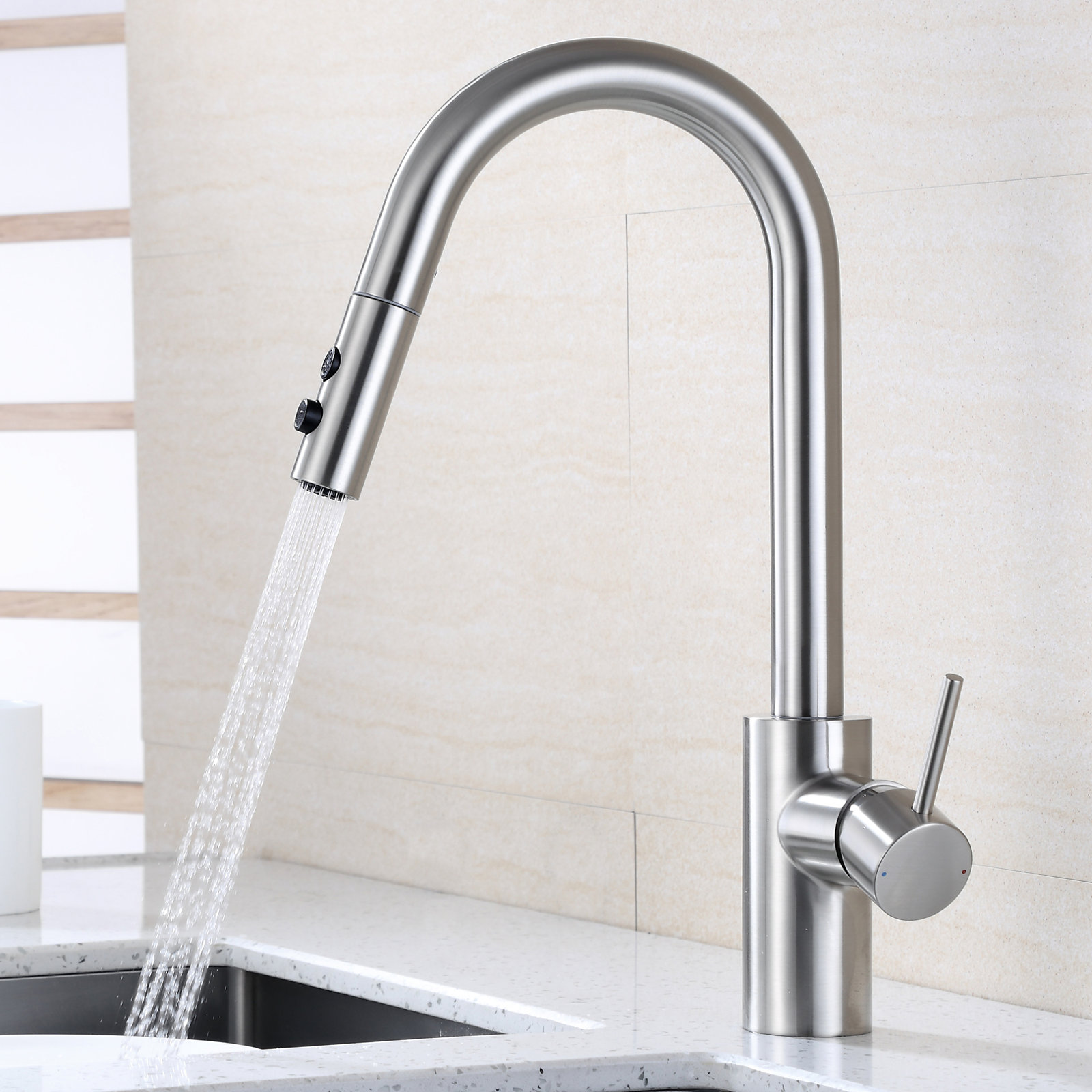 Pull-Down Kitchen Faucet with Accessories, Brushed Nickel
