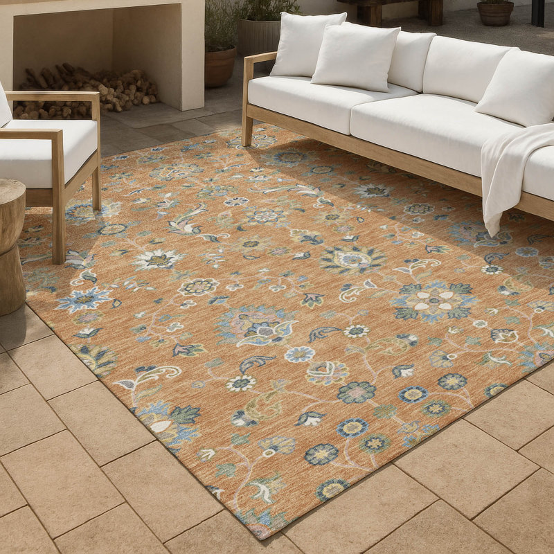 Machine Washable Indoor/Outdoor Chantille ACN2585 Traditional Rug, 9' x 12', Copper