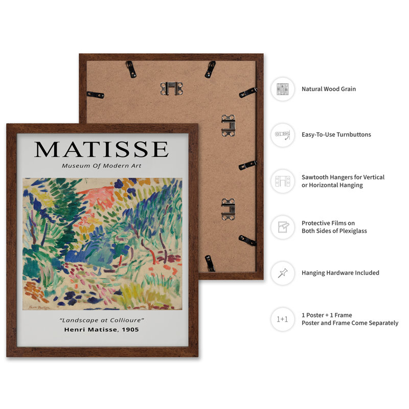 Henri Matisse - Paysage à Collioure, H 08 po x l 10 po, Affiche, Encadrement brun