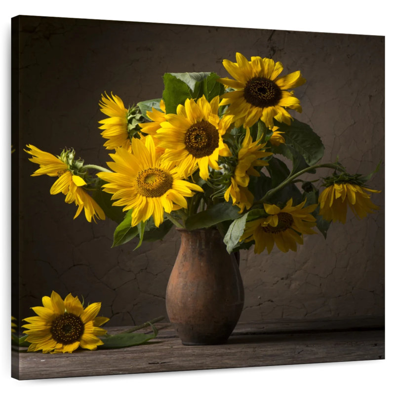 Tournesol Harnek sur vase en argile, H 16 po x l 16 po