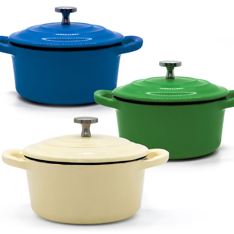 RJ LEGEND 0,27 pte Cocotte en fonte antiadhésive ronde, Bleu / vert / blanc