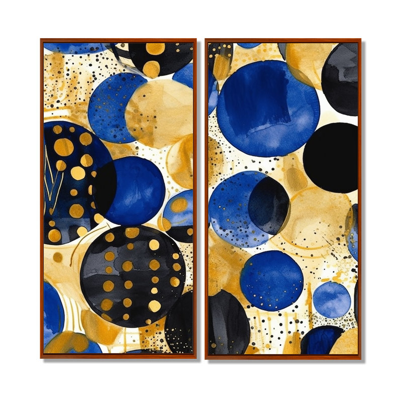 Motif abstrait avec textures bleues et dorées, 40" H x 40" W, Brown, Impression encadrée flottante