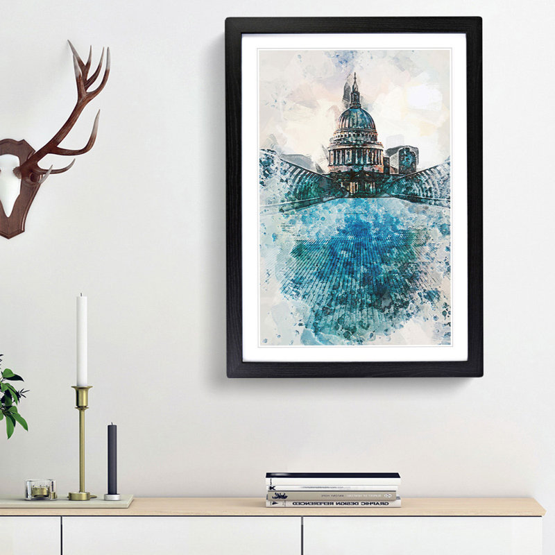 St. Pauls Cathedral in London Abstract Art - Framed Print, 87cm H x 62cm W x 2cm D, Black Framed