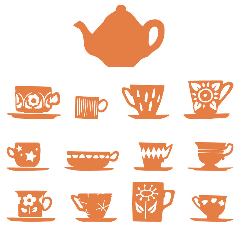 Décalcomanie murale tasses de thé, H 23 po x l 24 po x P 0,01 po, Kaki