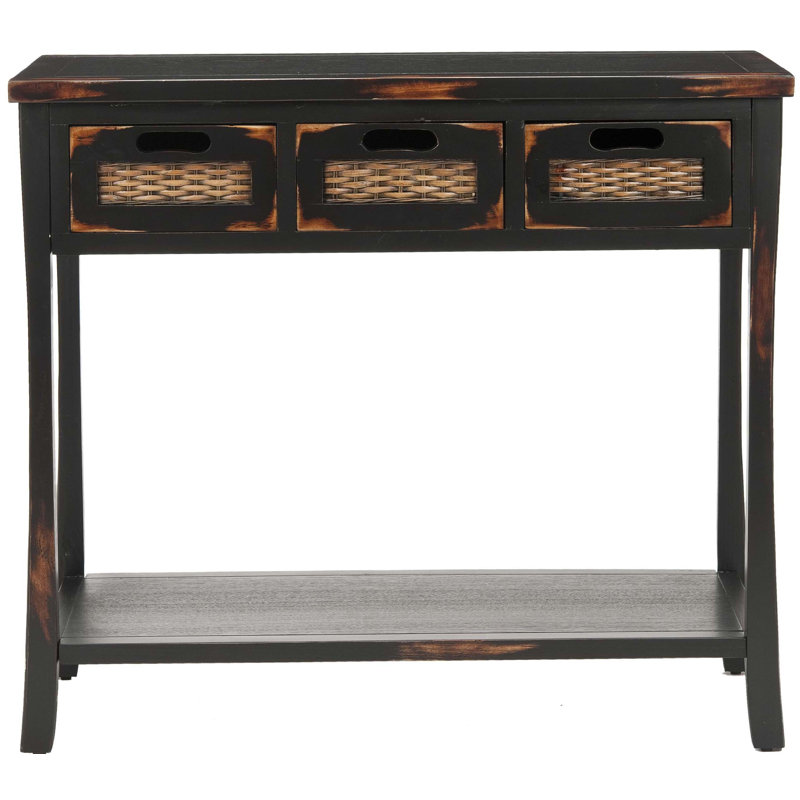 Maura 219.35cm Solid Wood Console Table, Distressed Black