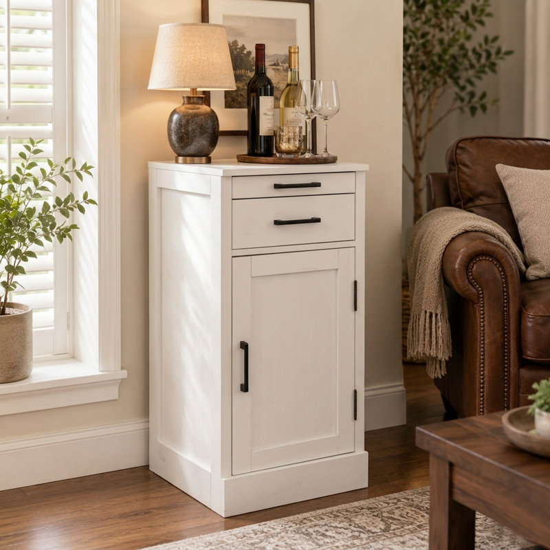 Armoire à vin avec tiroir et armoire de rangement, White