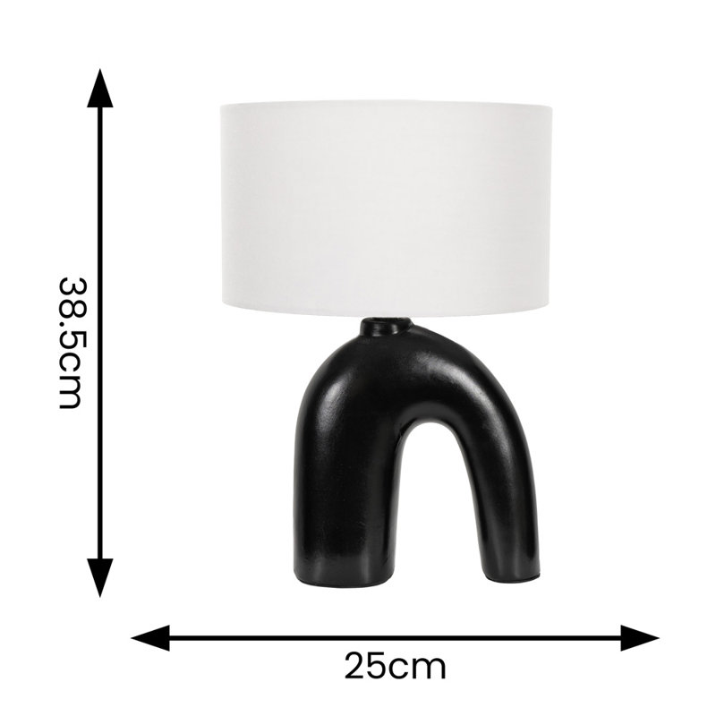 Lia Fabric Drum Lamp Shade Arch Abstract Ceramic Table Lamp, White