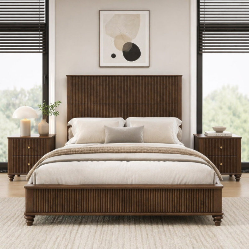 Cadre de lit en bois massif, cadre de lit plateforme grand avec tête de lit, grand lit en bois naturel de tête de lit, aucun sommier nécessaire