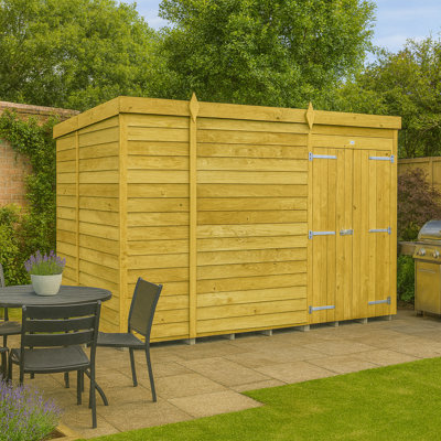 10ft x 7ft Pent Shed - Double Door without Windows