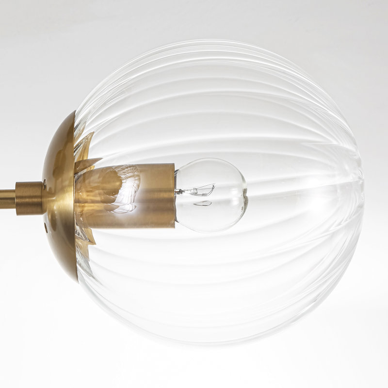Aurellia 3 - Light White Globe Ribbed Glass Semi Flush Mount Ceiling Light, Clear