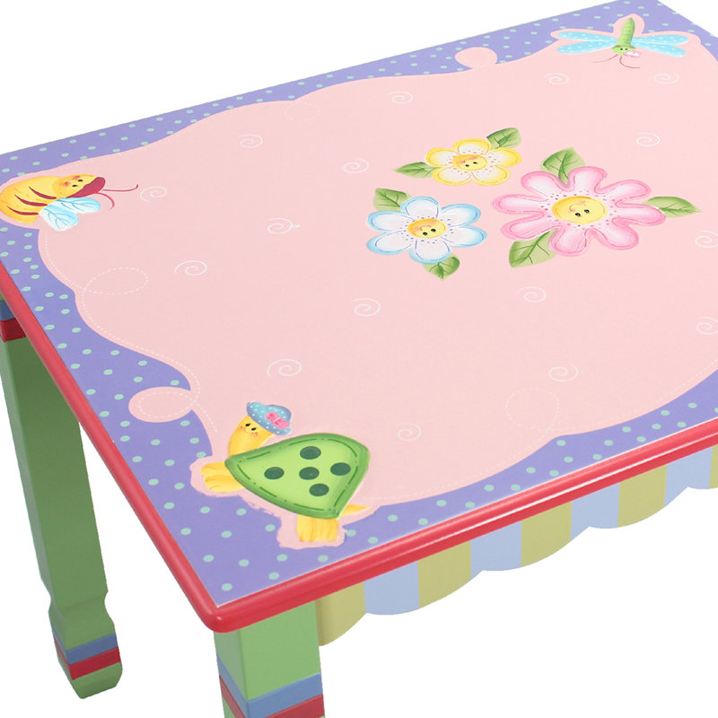 Teamson Kids Magic Garden Wooden Table with Floral Top and Colorful Spindle Legs – Kid-Sized Play Table for Bedrooms and Playrooms