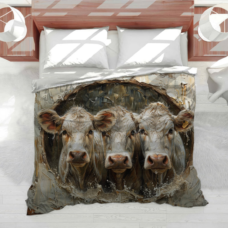 Cows Painting Animal Microfiber Duvet Cover, King Duvet Cover