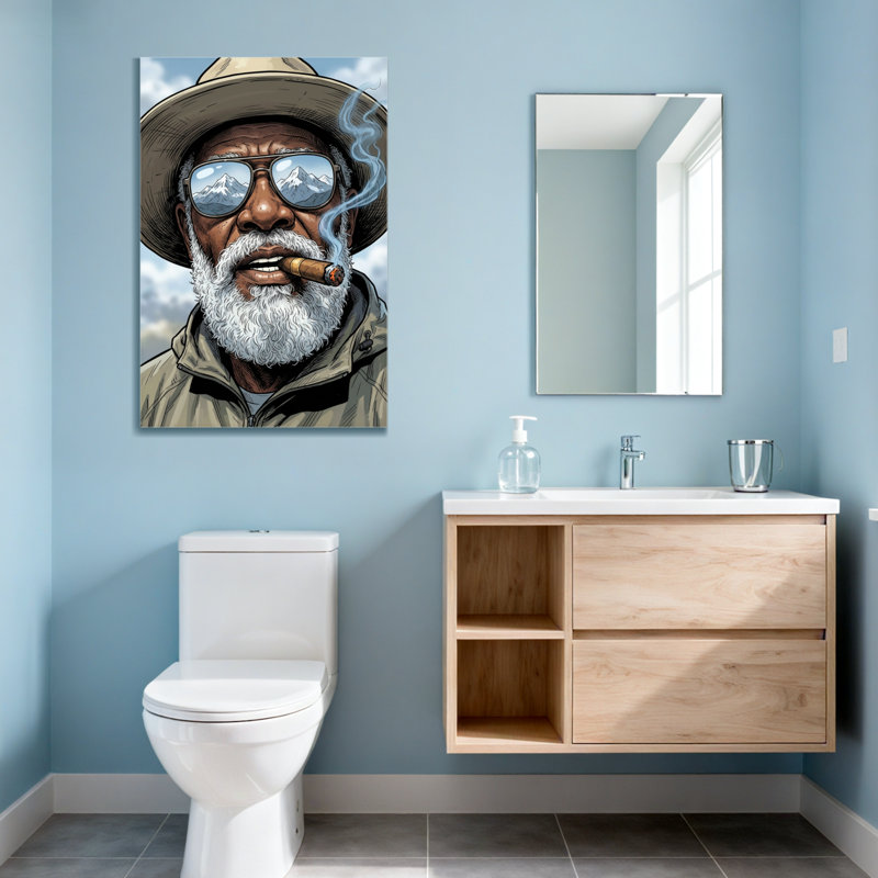 Fashion Old Man avec chapeau et lunettes de soleil fumant un cigare, H 24 po x l 36 po