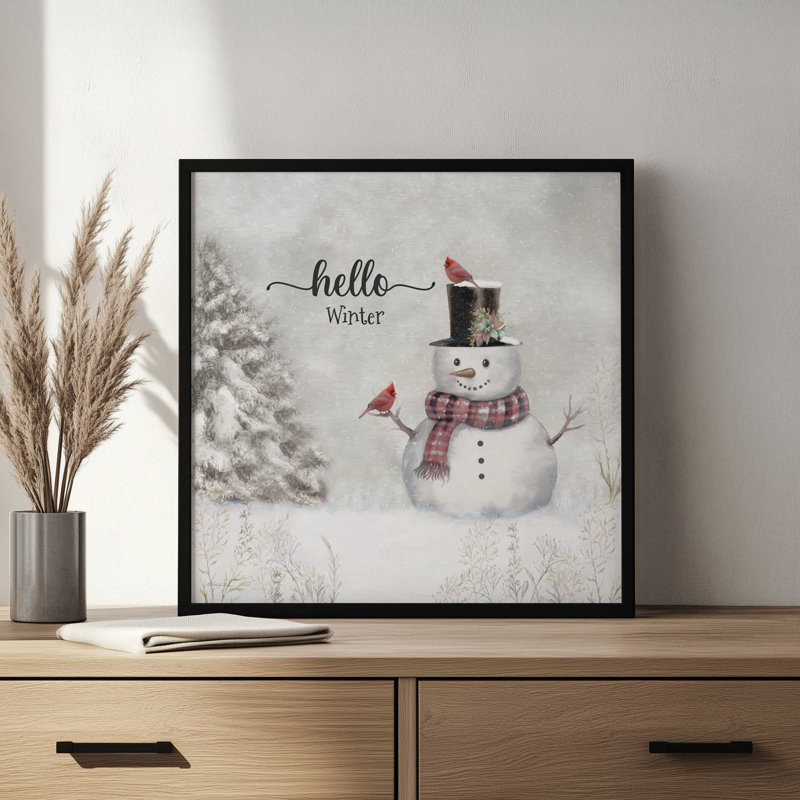 «Hello Winter Snowman» par Robin-Lee Vieira, reproduction d'art, L 20 po x H 20 po, Brun, Impression encadrée