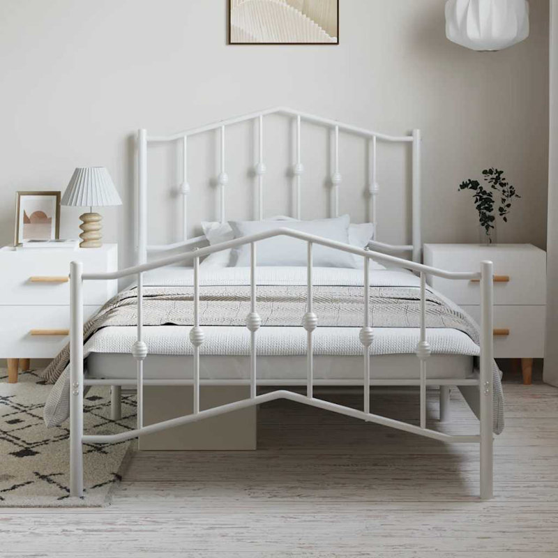 Chuang Metal Bed Frame, Sturdy Steel, No Mattress, Twin XL, White