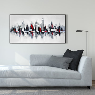 Gray and Red Cityscape | Livingroom Cities Framed Canvas Decor