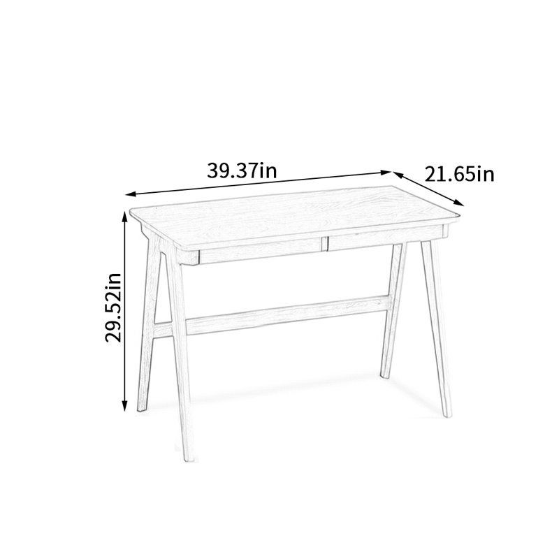 Bureau d'écriture avec tiroir de rangement en bois massif Retro, Marron clair, H 29,52 po x l 39,37 po x P 21,65 po