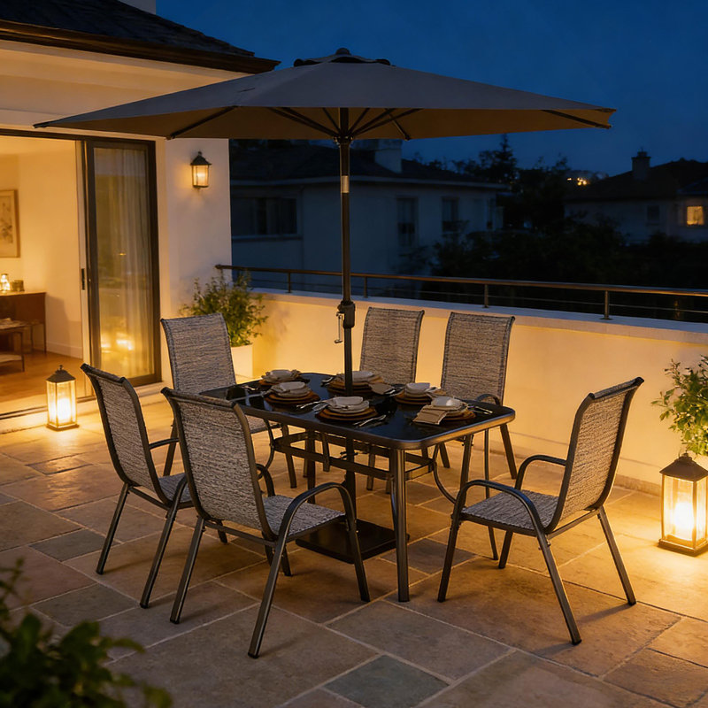 Ensemble de conversation, ensemble repas extérieur pour patio, Gris