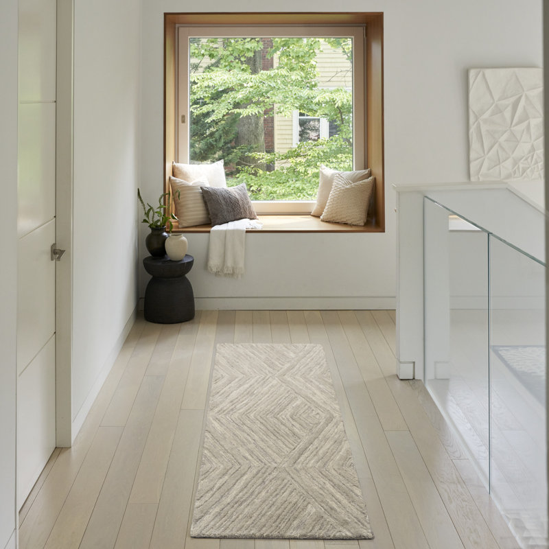 Ebern Designs Atyana Grey Modern Indoor Wool Rug, Runner 2'3" x 7'6"