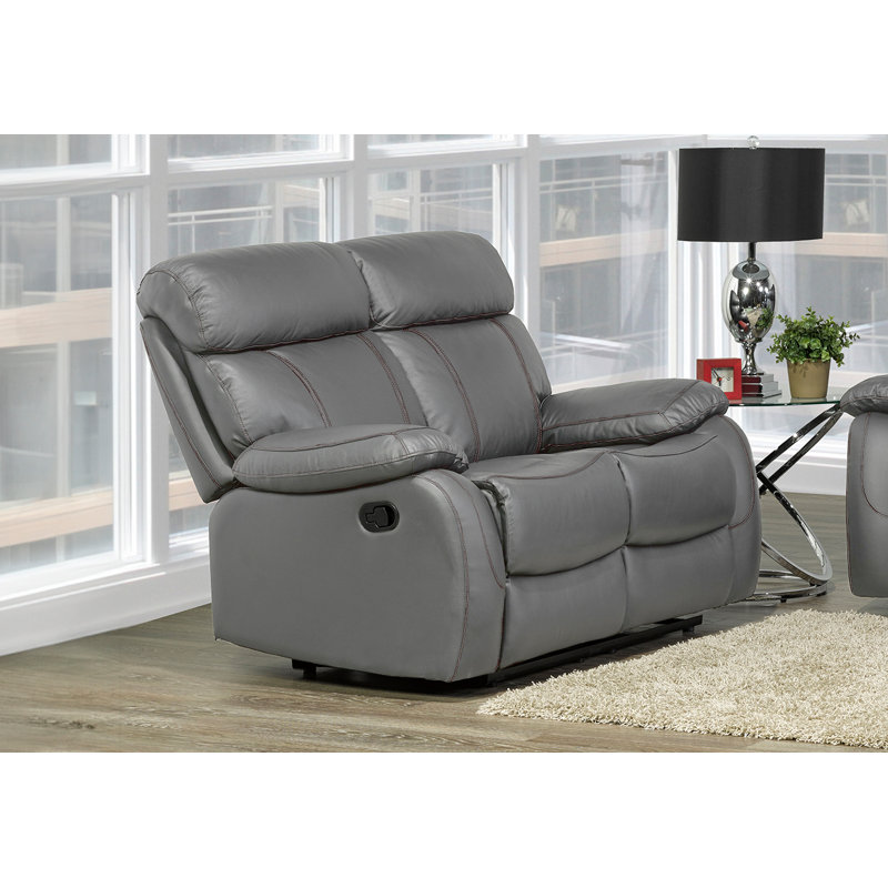 Causeuse inclinable en cuir véritable Belal, H 39 po x l 82 po x P 39 po, Gris