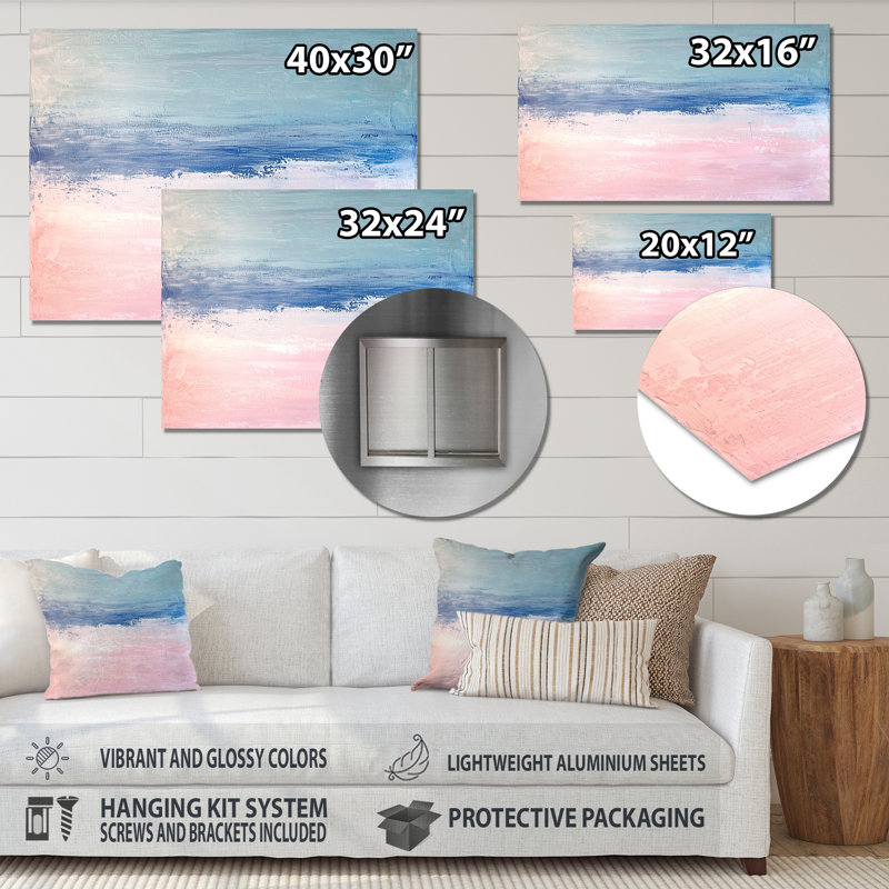 Auroral Coastal Glow In Minimalist Horizon II - Art nautique sur métal, reproduction côtière en métal, H 24 po x l 32 po