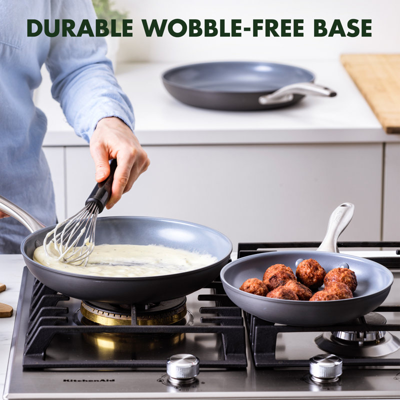 Gray Aluminum Ceramic Nonstick Fry Pan Set with Stainless Steel Handles