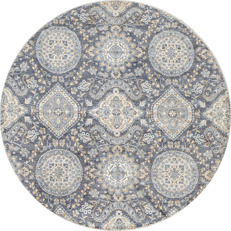 Hand-Knotted High-Quality Gray Round Area Rug