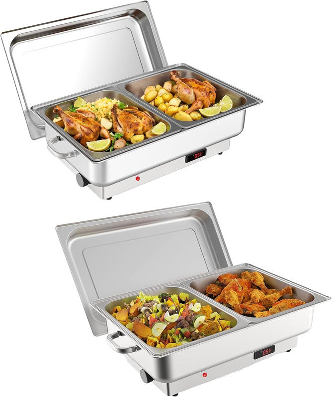 Ensemble de 2 réchauds électriques 9QT avec contrôle de la température, chauffe-buffet en acier inoxydable