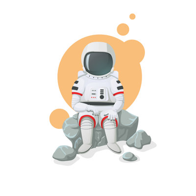 Astronaut Sitting On A Rock. Space Icon. by Tatiana Zhzhenova - Wrapped Canvas Print