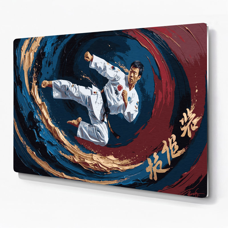 Art mural gris en métal Sports Taekwondo, H 11 po x l 14 po