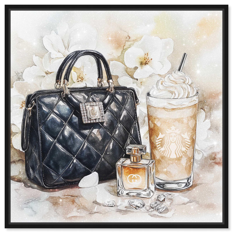 Trinkets and White Floral Canvas, reproduction d'art sur toile , H 13 po x l 13 po, Cadre flottant noir
