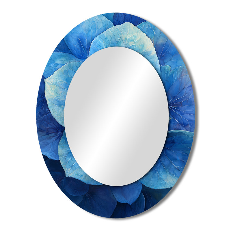 Blue Green Hydrangea Vortex II - Traditional Oval Wall Mirror, 43" x 33"