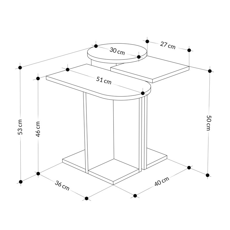 Tania Nesting Side Table Set Versatile 2-Piece Tables, White, Oak/Light Mocha
