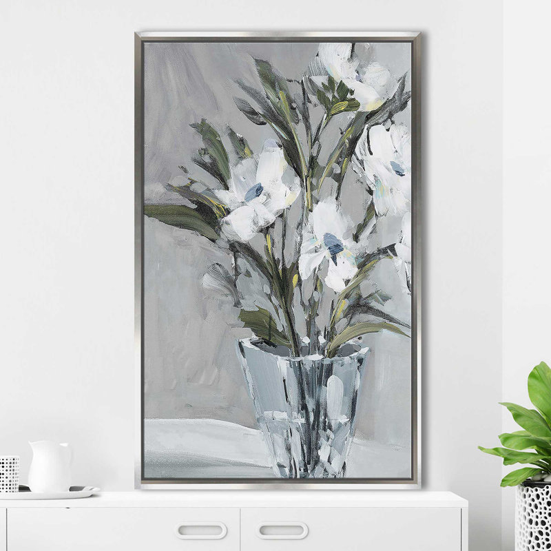 «Evening Flowers» par Jane Slivka - Peinture, Cadre flottant argent, H 51,5 po x l 31,5 po x P 2 po