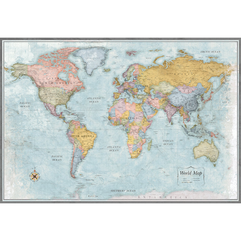 Classic World Map Light - Wrapped Canvas Print, 51cm H x 76cm W x 3.8cm D