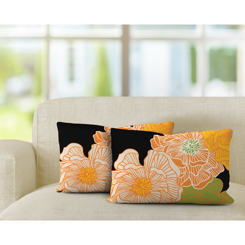 Polyester/Polyester Blend Lumbar Rectangular Indoor/Outdoor Pillow Cover & Insert, Orange