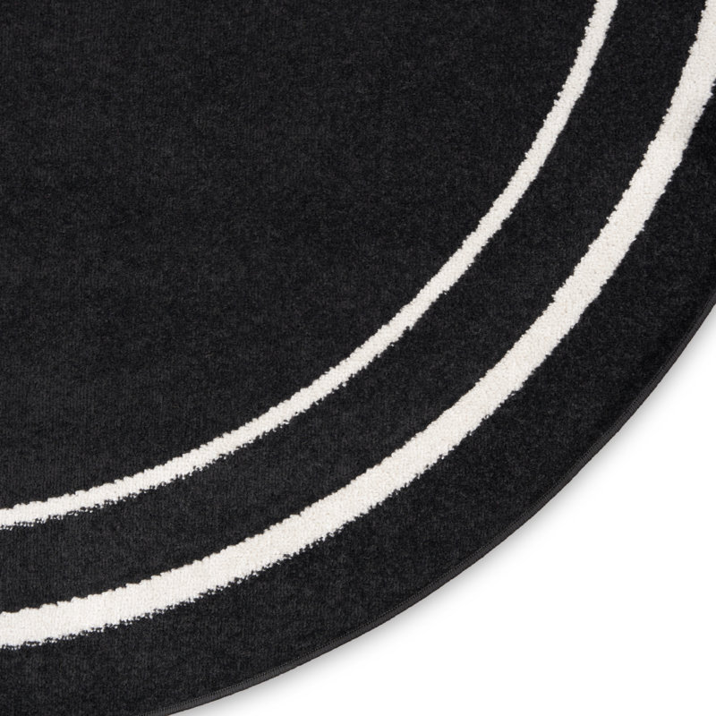 Aubreanna Abstract Machine Woven Chenille Indoor/Outdoor Area Rug in Black, Round 8'