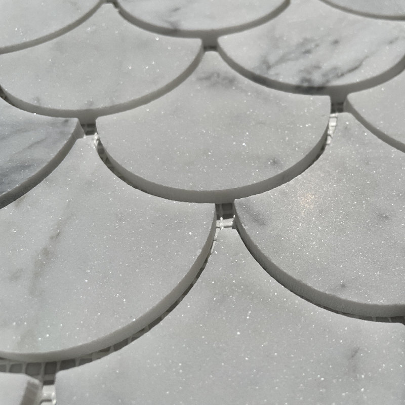 Carrara White Marble Grand Fish Scale Fan Shape Mosaic Tile Honed