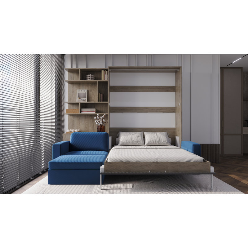Neidelin Upholstered Murphy Bed, Beige/Grey/Navy