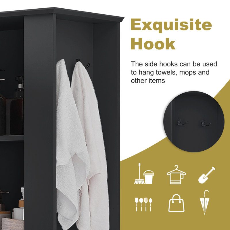Modern Tall Storage Cabinet - Adjustable Shelves, Soft-Close Hinges, Perfect for Home Organization, Black