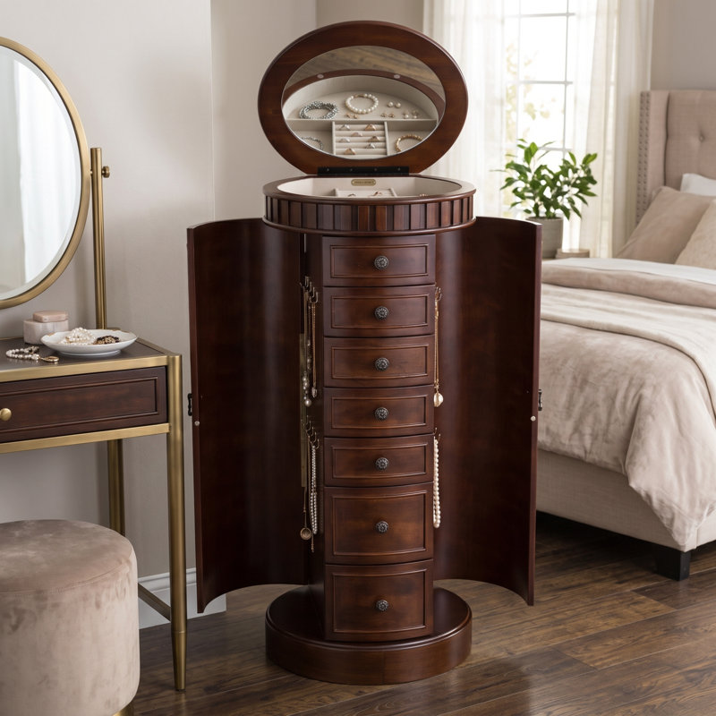 Armoire à bijoux avec miroir Pettus, Noyer antique