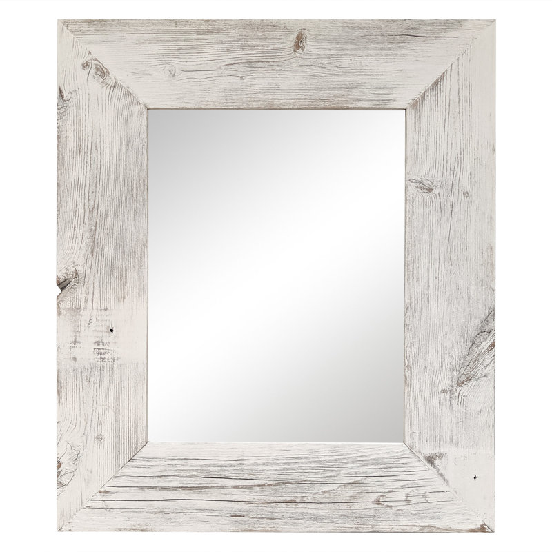 Cy Solid Wood Flat Wall Mirror, 26" H x 22" W, Whitewash