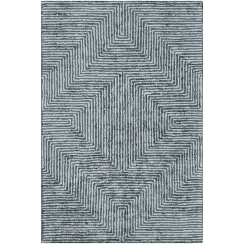 Tapis vert sauge / vert foncé touffeté à la main Merseles, Rectangle 6 pi x 9 pi